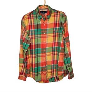 RALPH LAUREN Long Sleeve Plaid Button Down Shirt, Custon Fit, 100% Cotton Sz Lg